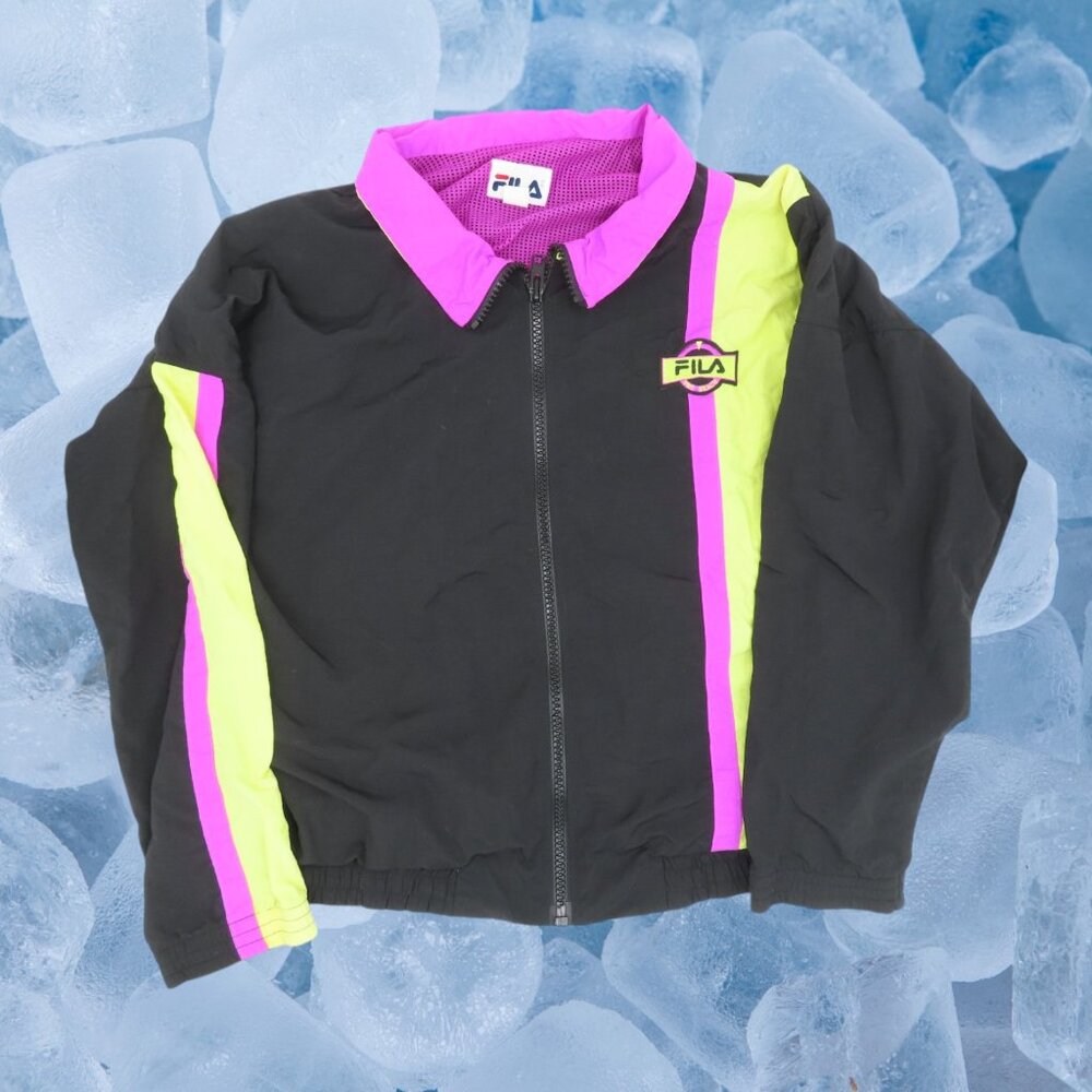 Vintage Fila Jacket 80s 90s Windbreaker Colorblock Retro Full Zip Womens Sz L